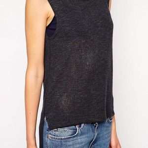 LNA Coronado Knit Sleeveless High Low Hem Tank - Black Medium